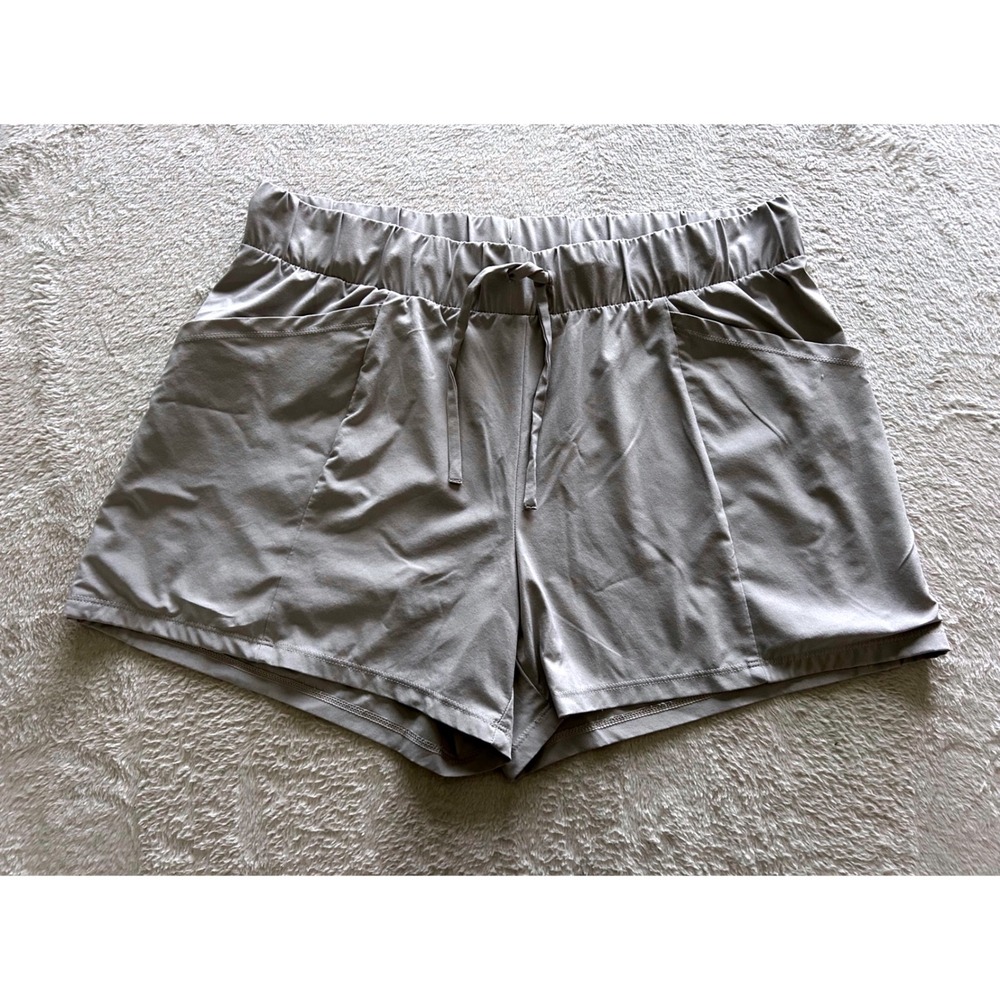 All in Motion Womens High-Rise Drawstring Athletic Shorts Taupe Gray Large L